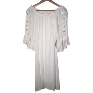 Naif Boho White Dress Womens Small Bell Sleeve Laces Flowy Hippie Oversized
